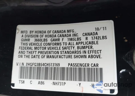 2012 Honda Civic Lx из США, поврежденный, VIN 2HGFG3B54CH513169